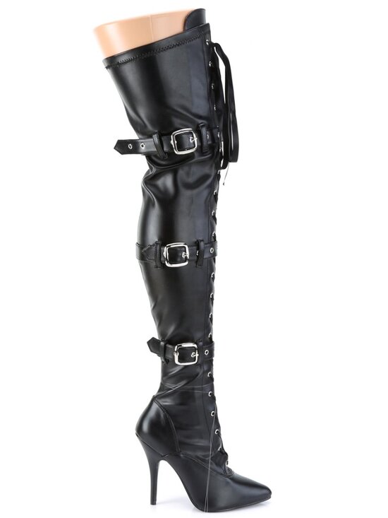 Shoes - Gothic Thigh High Boots - 5" Stiletto Lace-Up Buckle Festival Rave Heels